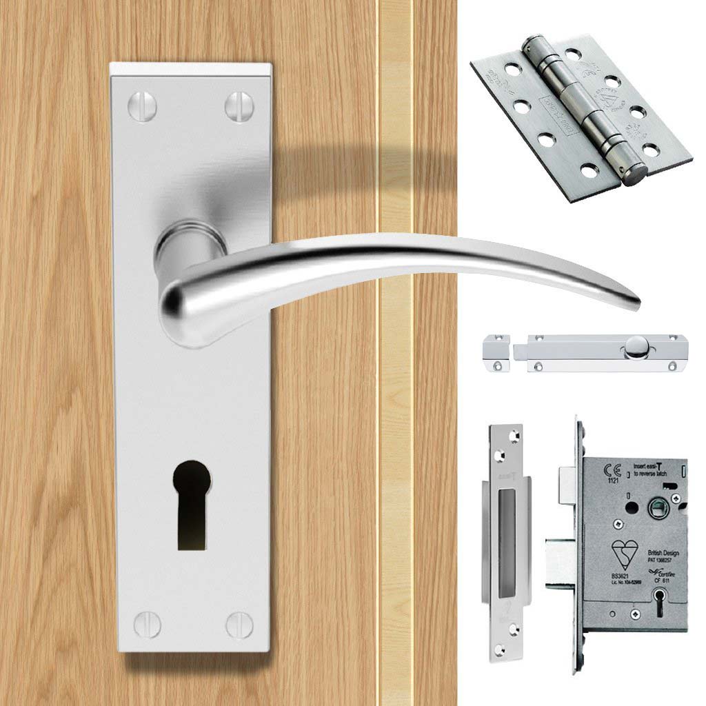 Double Door DL64 Wing Contemporary Lever Lock Satin Chrome - Combo Handle & Accessory Pack