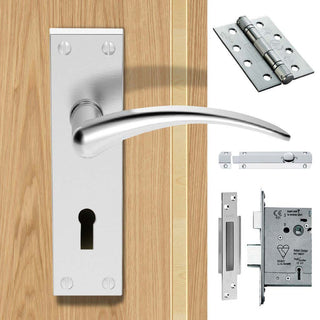 Image: Double Door DL64 Wing Contemporary Lever Lock Satin Chrome - Combo Handle & Accessory Pack