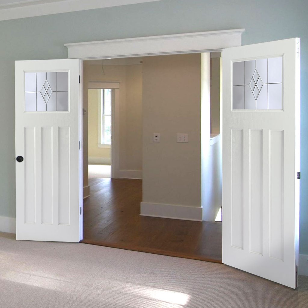 Edwardian Internal PVC Door Pair - Clear Diamond Cluster Glass