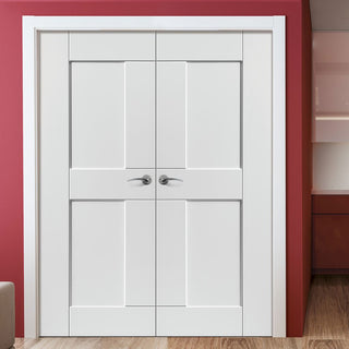 Image: J B Kind Eccentro White Primed Panel Door Pair