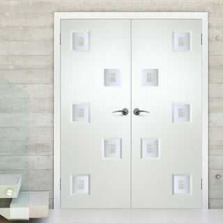 Image: Contemporary Internal PVC Door Pair - Charlotte Fusion 2 Geometric Design Glass