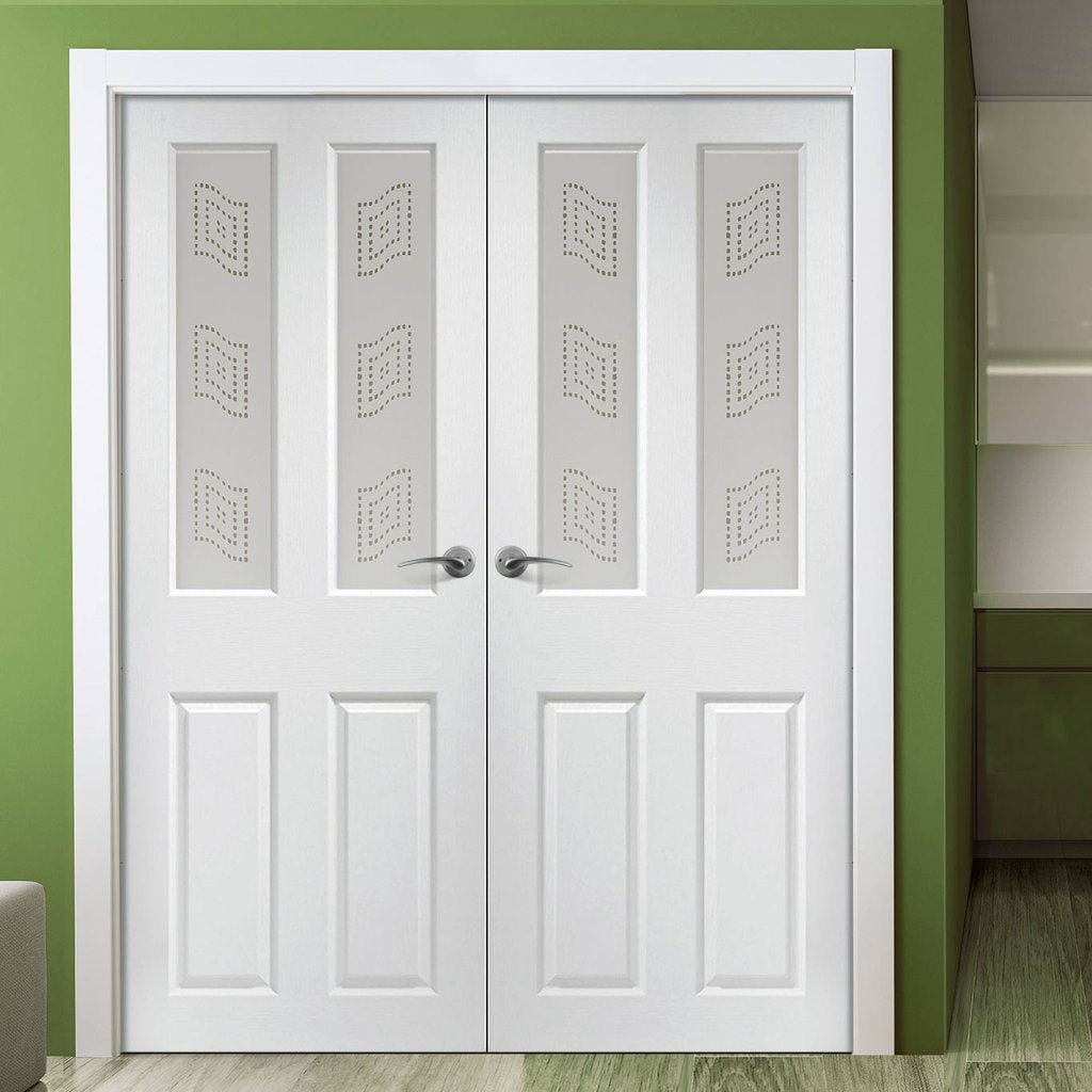 Grainger Internal PVC Door Pair - Mansfield Sandblasted Design Glass