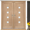 External Siena Oak Double Door and Frame Set - Frosted Double Glazing
