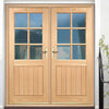 Cottage 6 Pane Oak Double Door and Frame Set - Clear Double Glazing