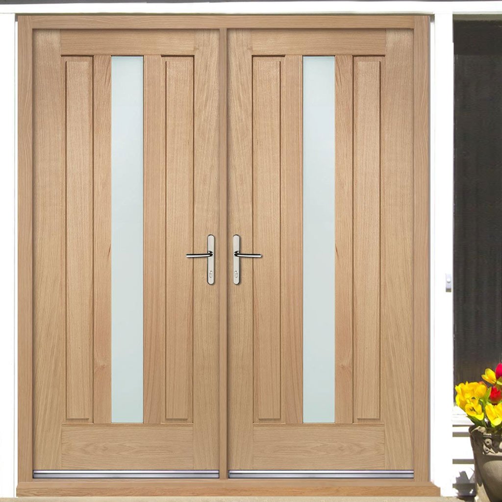 Padova External Oak Double Door and Frame Set - Frosted Double Glazing