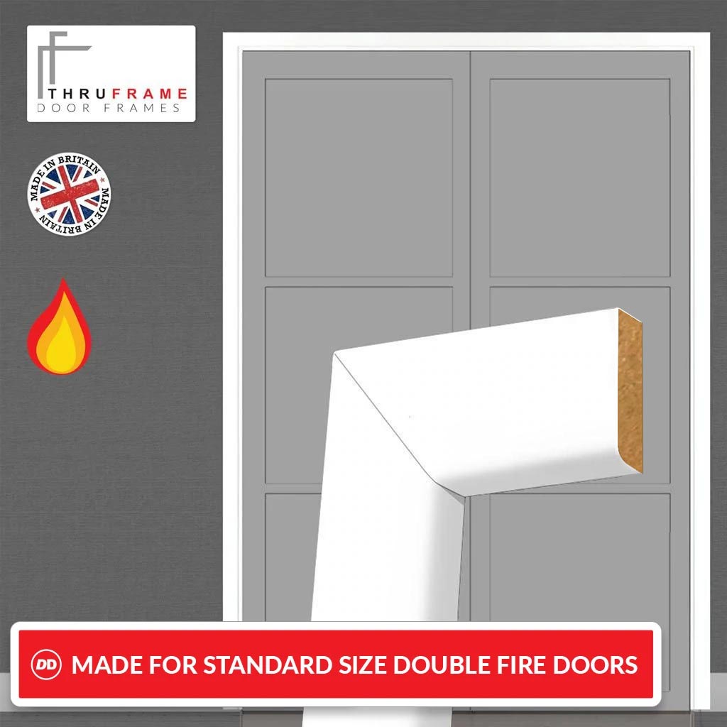 Made to Size Double Interior White Primed Door Lining Frame and Simple Architrave Set - For 30 Minute Fire Doors
