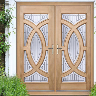 Image: Majestic Oak Double Door and Frame Set - Zinc Clear Tri Glazing
