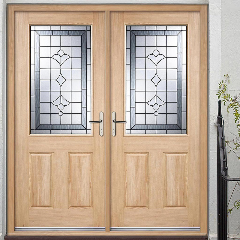 Winchester External Oak Double Door and Frame Set - Semi Obscure Zinc Double Glazing, From LPD Joinery