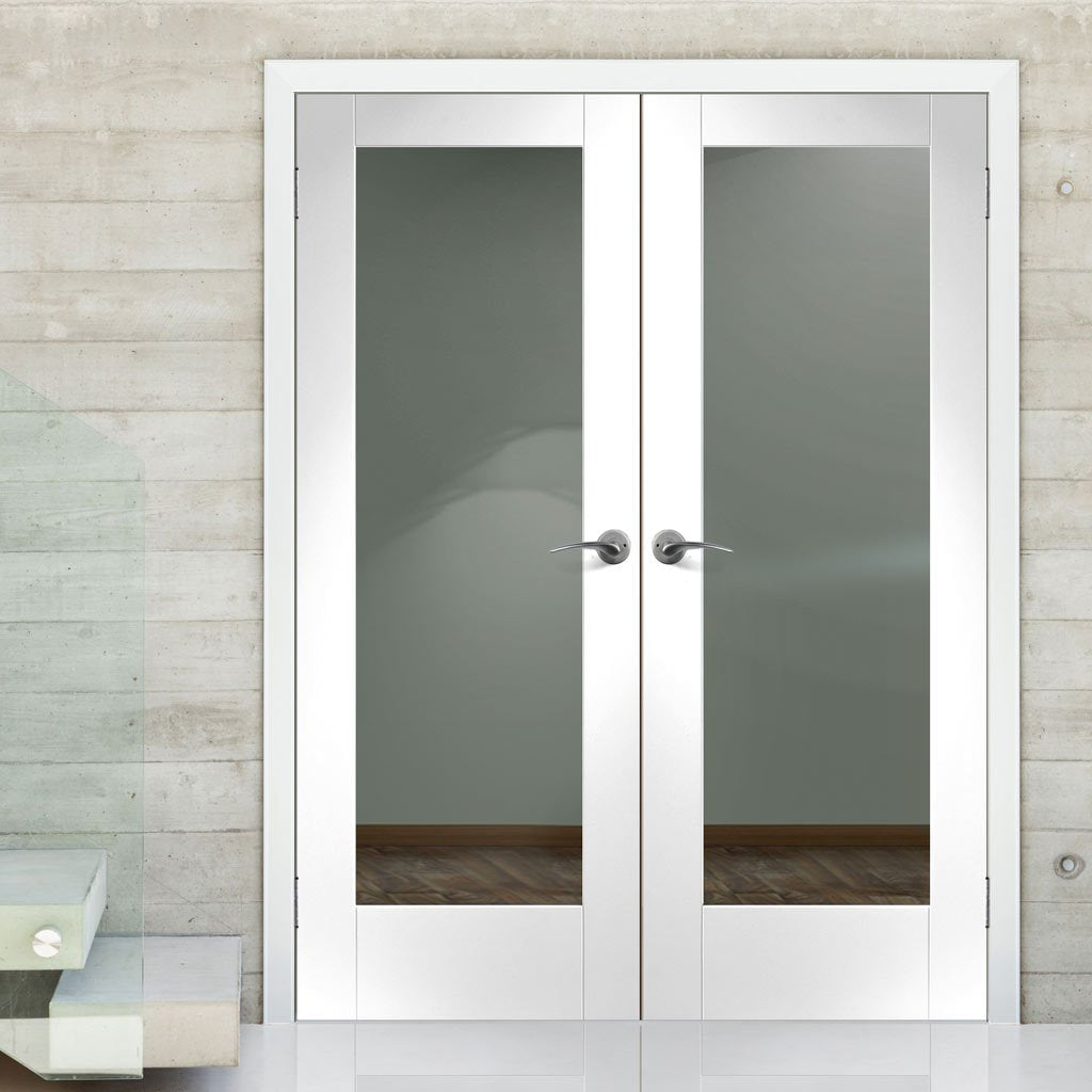 Simpli Double Door Set - Patt 10 White Primed Door - Clear Glass