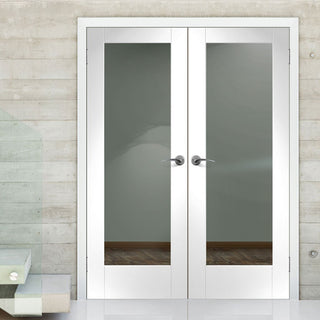 Image: Simpli Double Door Set - Patt 10 White Primed Door - Clear Glass