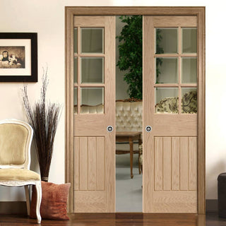 Image: Bespoke Suffolk Oak 6L Glazed Double Pocket Door - Prefinished