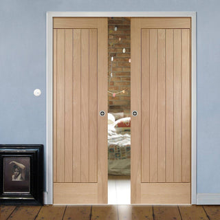 Image: Suffolk Oak Double Evokit Pocket Doors - Prefinished
