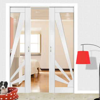 Image: Calypso Aurora Shaker Double Evokit Pocket Doors - Clear Glass - White Primed