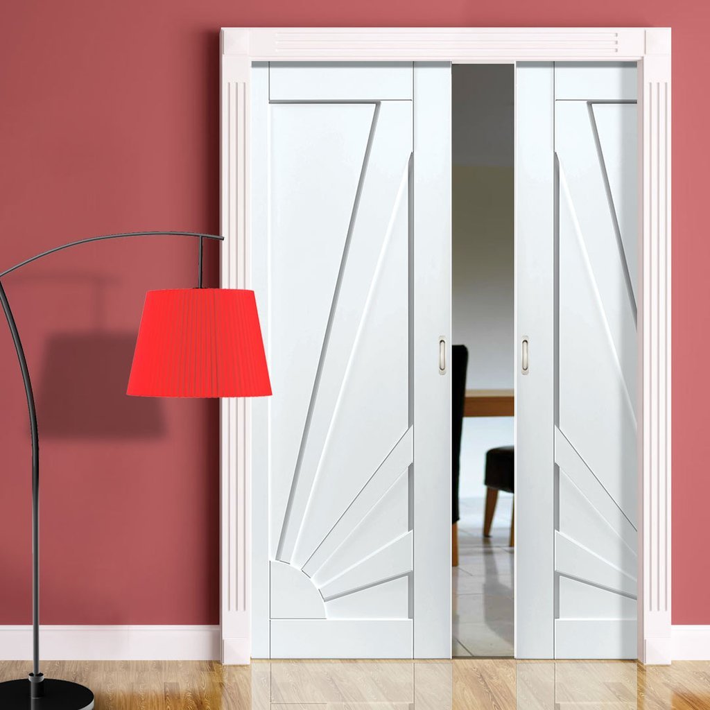 Calypso Aurora Shaker Double Evokit Pocket Doors - White Primed