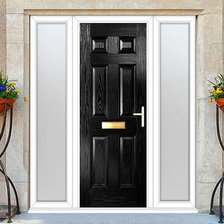 Image: Premium Composite Front Door Set with Two Side Screens - Camarque Solid - Shown in Black