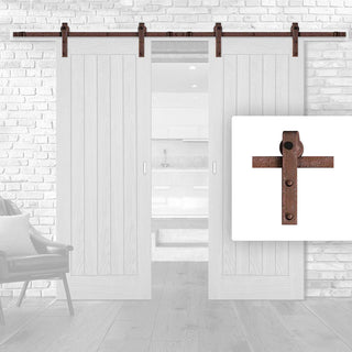 Image: Antique Rust Double Sliding Track - Barn Style - Straight Hanger