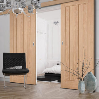 Image: Double Sliding Door & Wall Track - Belize Oak Door - Prefinished