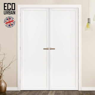 Image: Baltimore 1 Panel Solid Wood Internal Door Pair UK Made DD6301 - Eco-Urban® Cloud White Premium Primed