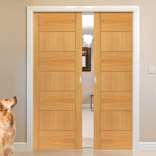 Image: Sirocco Oak Double Evokit Pocket Doors - Prefinished