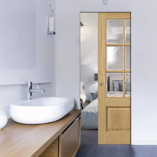 Image: Dove Oak Absolute Evokit Pocket Door - Clear Glass