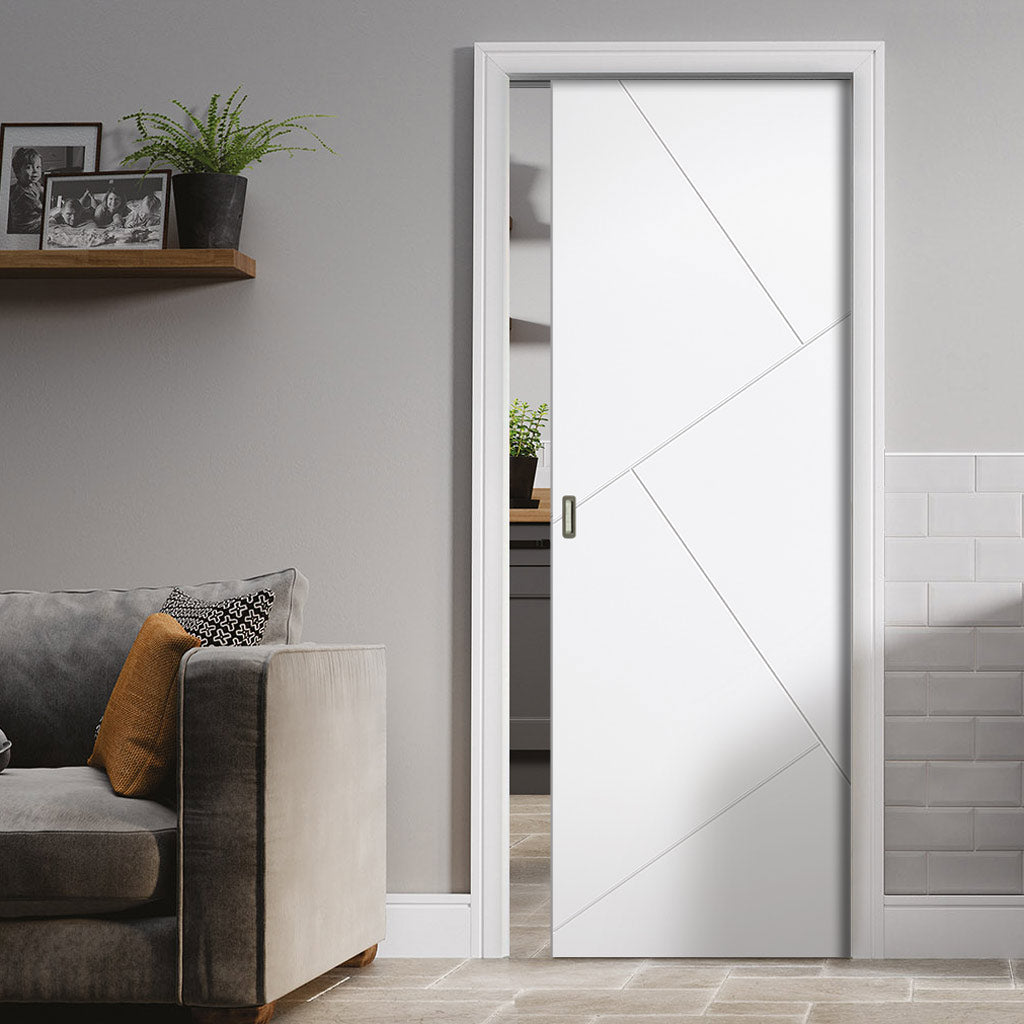 Dover Flush Single Evokit Pocket Door - White Primed