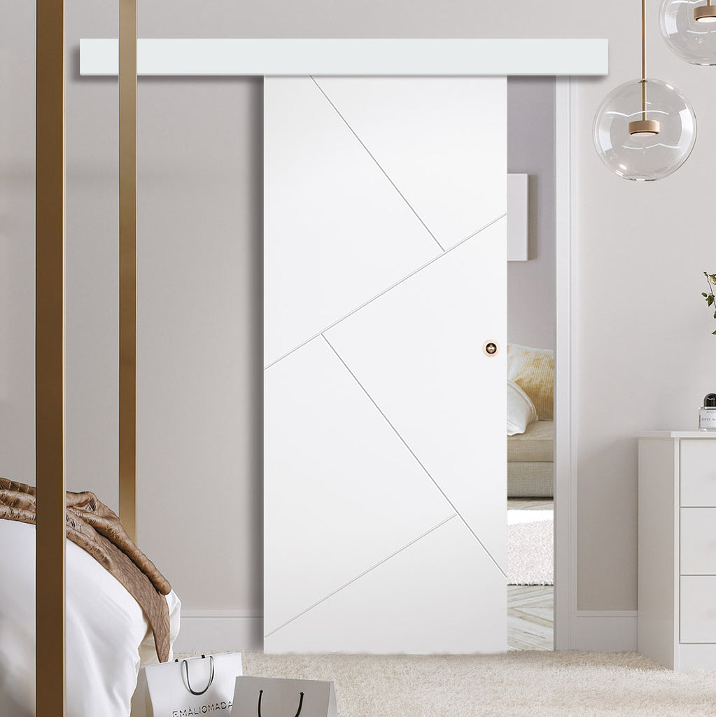 Single Sliding Door & Wall Track - Dover Flush Door - White Primed