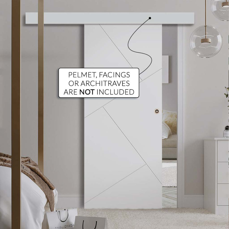Single Sliding Door & Wall Track - Dover Flush Door - White Primed
