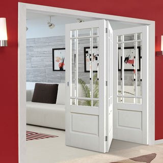 Image: Three Folding Doors & Frame Kit - Downham 3+0 - Bevelled Clear Glass - White Primed