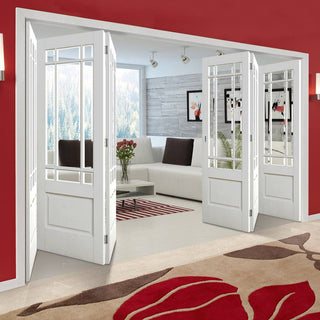 Image: Six Folding Doors & Frame Kit - Downham 3+3 - Bevelled Clear Glass - White Primed