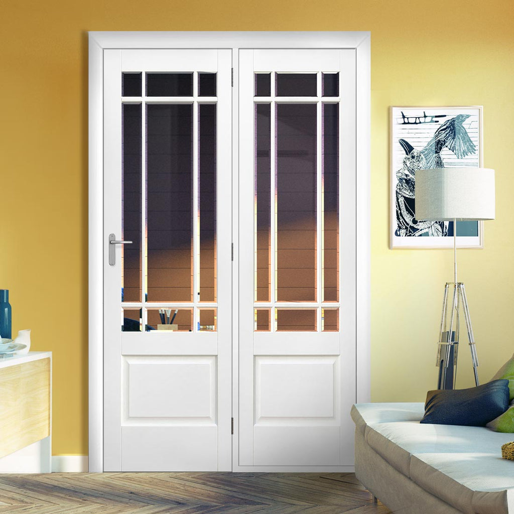 ThruEasi Room Divider - Downham Bevelled Clear Glass White Primed Door with Single Side