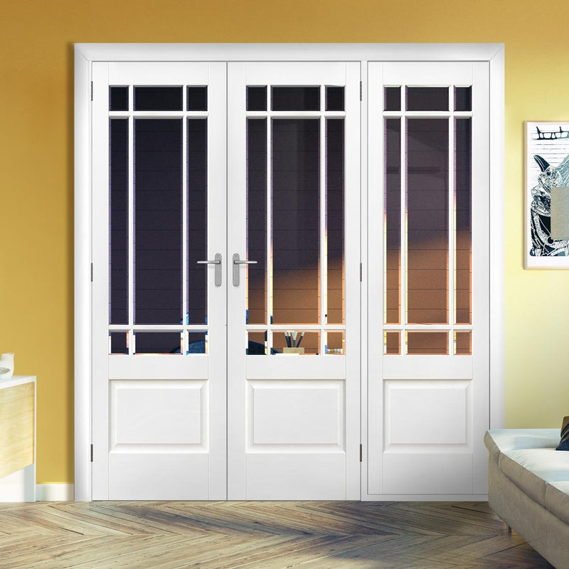 Room Divider - Downham Bevelled Clear Glass White Primed Double Doors with Single Side