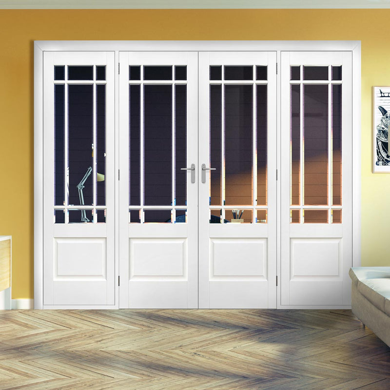 Room Divider - Downham Bevelled Clear Glass White Primed Double Doors with Double Sides