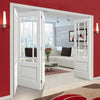 Four Folding Doors & Frame Kit - Downham 3+1 - Bevelled Clear Glass - White Primed