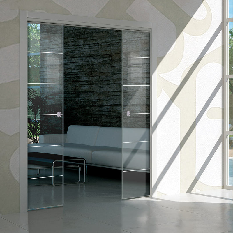 Drem 8mm Clear Glass - Obscure Printed Design - Double Evokit Pocket Door