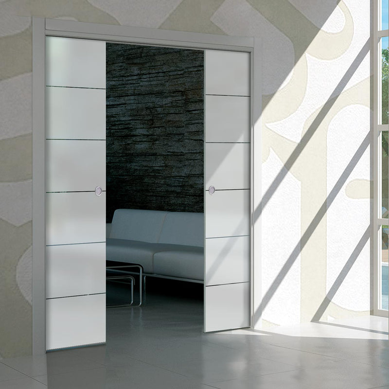 Drem 8mm Obscure Glass - Clear Printed Design - Double Evokit Pocket Door