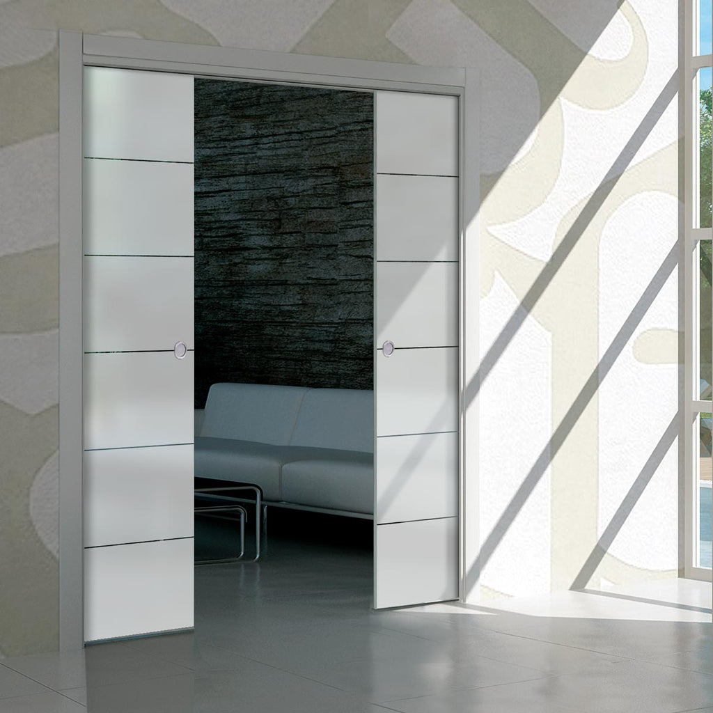 Drem 8mm Obscure Glass - Clear Printed Design - Double Evokit Pocket Door