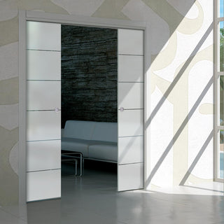 Image: Drem 8mm Obscure Glass - Clear Printed Design - Double Evokit Pocket Door