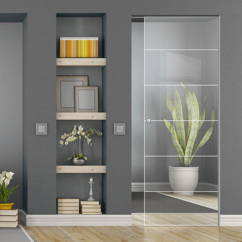 Drem 8mm Clear Glass - Obscure Printed Design - Single Absolute Pocket Door