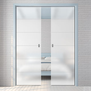 Image: Drem 8mm Obscure Glass - Obscure Printed Design - Double Evokit Pocket Door