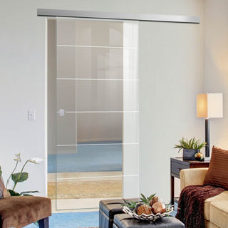 Image: Single Glass Sliding Door - Drem 8mm Clear Glass - Obscure Printed Design - Planeo 60 Pro Kit