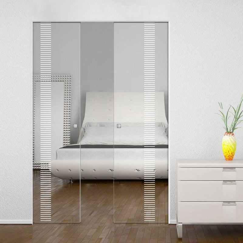 Duns 8mm Clear Glass - Obscure Printed Design - Double Absolute Pocket Door