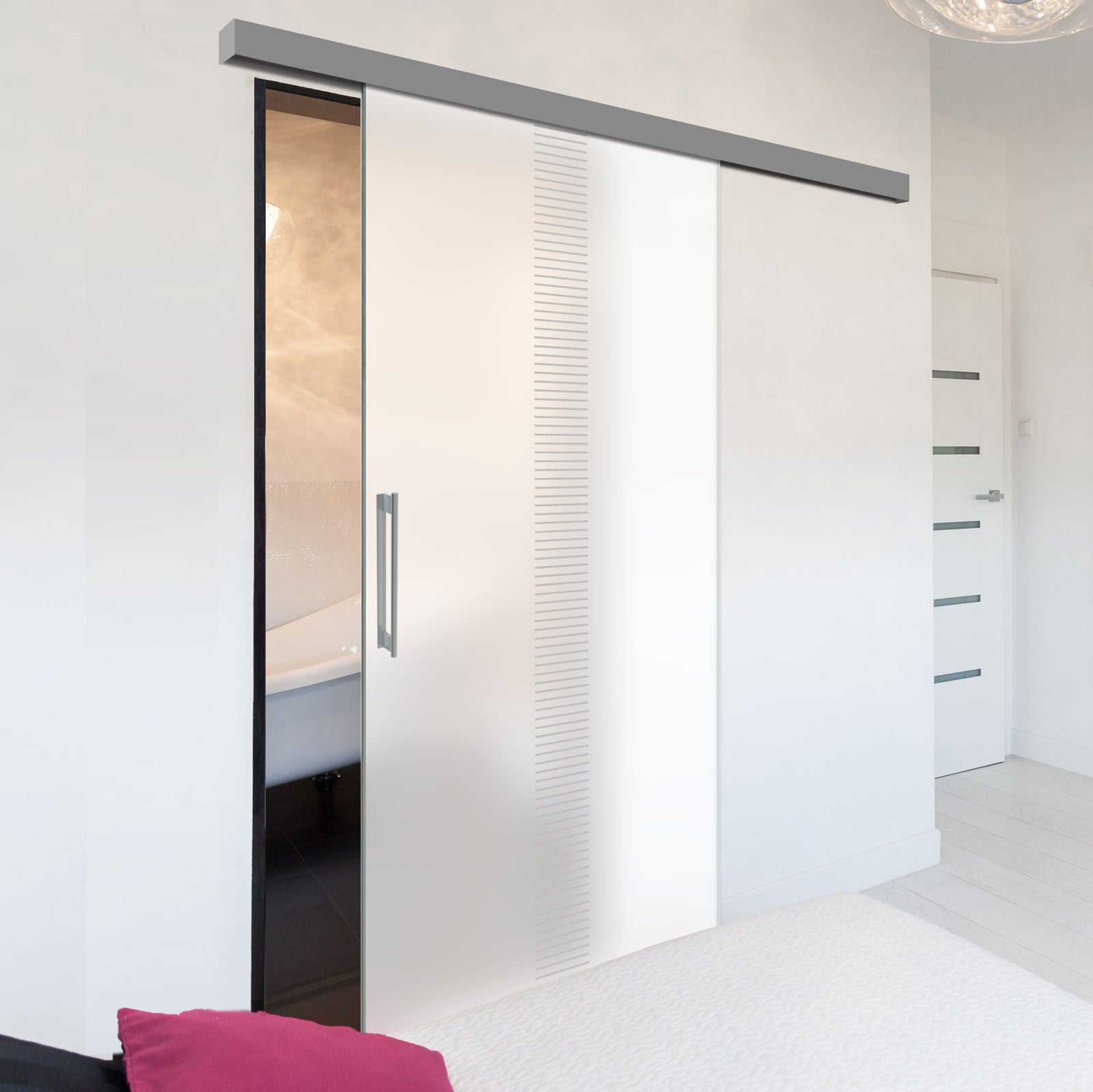 Single Glass Sliding Door - Duns 8mm Obscure Glass - Obscure Printed Design - Planeo 60 Pro Kit