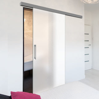 Image: Single Glass Sliding Door - Duns 8mm Obscure Glass - Obscure Printed Design - Planeo 60 Pro Kit