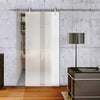 Single Glass Sliding Door - Solaris Tubular Stainless Steel Sliding Track & Duns 8mm Obscure Glass - Clear Printed Design