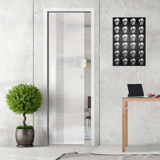 Image: Duns 8mm Obscure Glass - Clear Printed Design - Single Evokit Glass Pocket Door