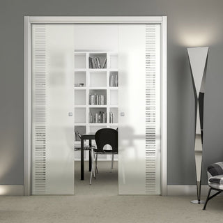 Image: Duns 8mm Obscure Glass - Clear Printed Design - Double Evokit Pocket Door
