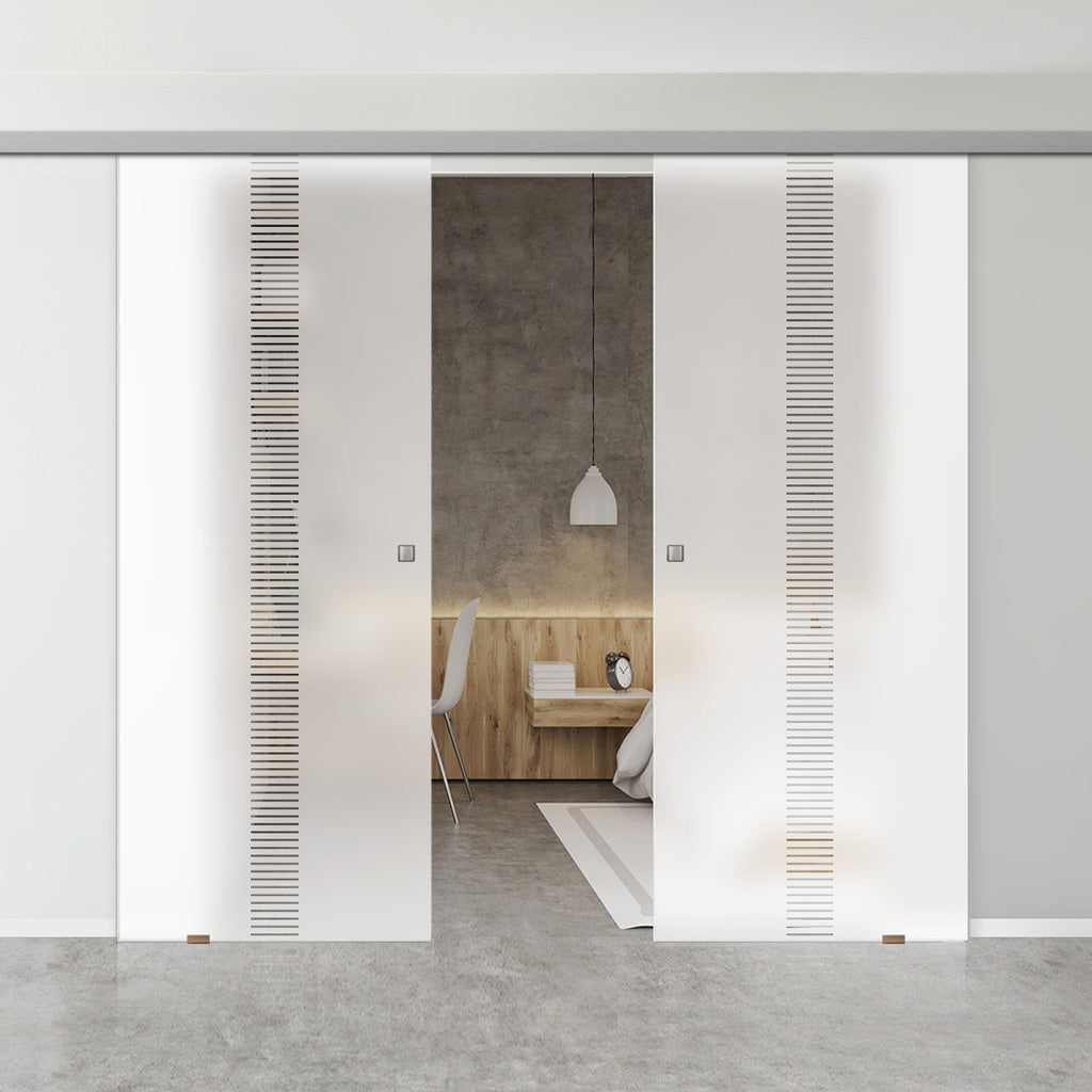 Double Glass Sliding Door - Duns 8mm Obscure Glass - Clear Printed Design - Planeo 60 Pro Kit