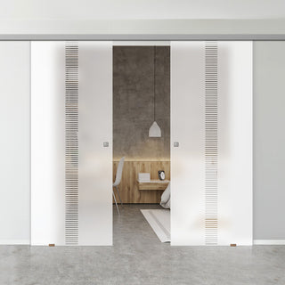 Image: Double Glass Sliding Door - Duns 8mm Obscure Glass - Clear Printed Design - Planeo 60 Pro Kit