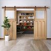 Double Sliding Door & Track - 1930's Oak Solid Doors - Frosted Glass - Unfinished