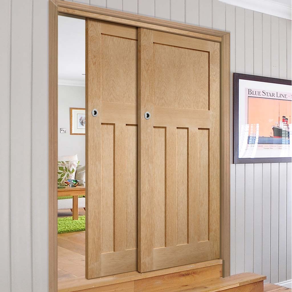 Bespoke Thruslide DX 1930'S Oak - 2 Sliding Doors and Frame Kit - Prefinished